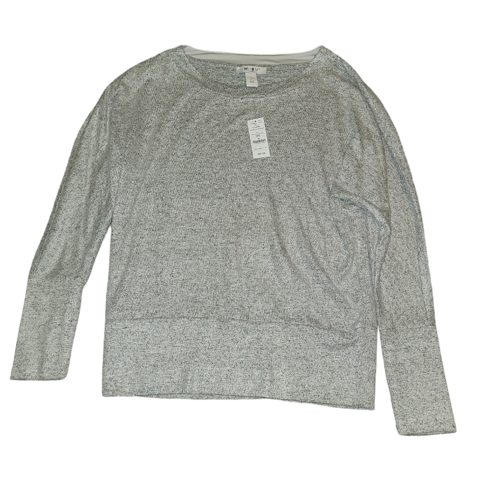 White house black market size medium gray banded bottom knit top NWT